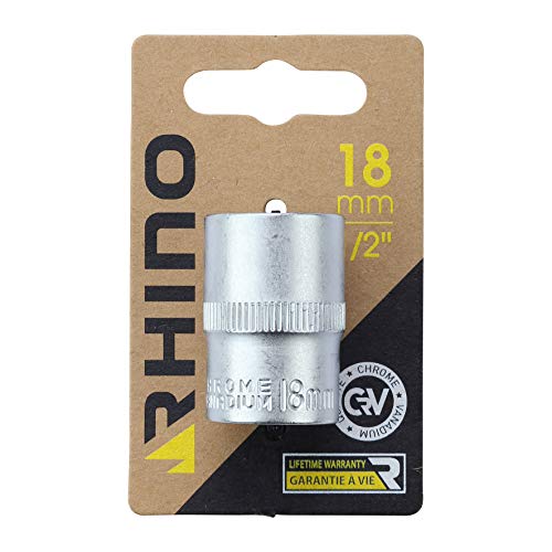 Rhino 9112 Sechskant-Stecknuss, 18 mm, Sechskant, kurz, metrisch, 6 Pin, Durchmesser 18 mm, Antriebsvierkant 1/2 Zoll – hohe Qualität (Chrom Vanadium) – verschiedene Größen erhältlich von Rhino