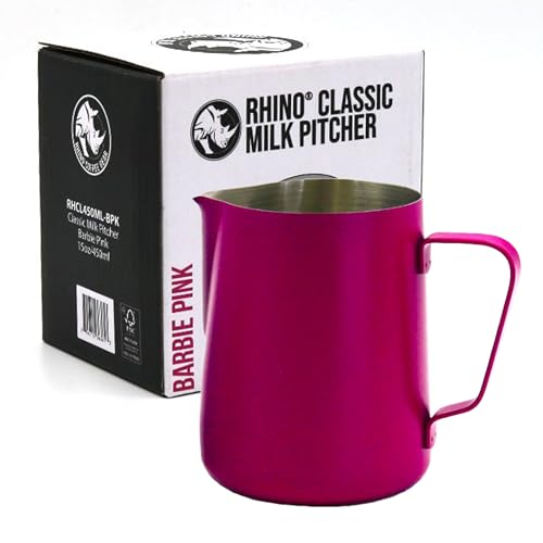 Rhino Classic Milchkännchen, 450 ml, Edelstahl, zur Verwendung mit Ihrer Kaffeemaschine oder Aufschäumer für einen Latte oder flach, Weiß von Rhinowares