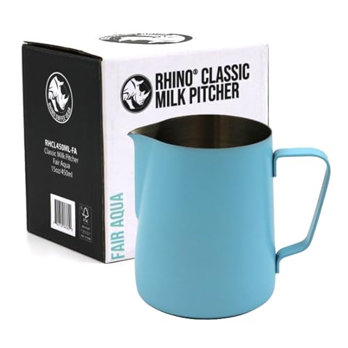 Rhino Classic Milchkännchen, 450 ml, Fair Aqua, Edelstahl, Verwendung mit Ihrer Kaffeemaschine oder Aufschäumer für einen Latte oder flaches Weiß von Rhinowares