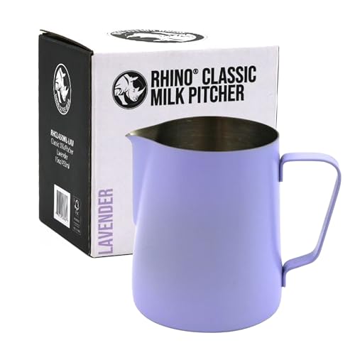 Rhino Classic Milchkännchen, 450 ml (Lavendel), Edelstahl, Verwendung mit Ihrer Kaffeemaschine oder Aufschäumer für einen Latte oder flaches Weiß von Rhinowares