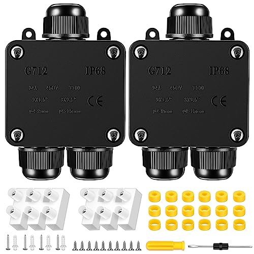 Abzweigdose Wasserdicht IP68, Rhitchy Kabelverbinder Erdkabel Elektrischer Außen Verteilerdose, 3 Wege Verbindungsdose M25 Kabelverschraubung Ø 4mm-15mm Kabel Wasserdichte Verbinder (2 PCS) von Rhitchy