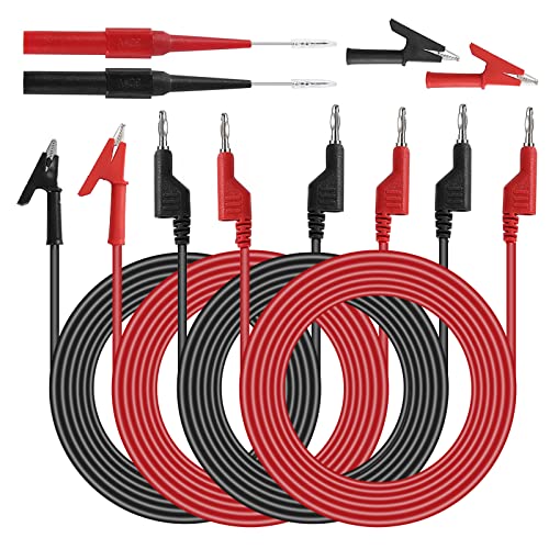 Bananenstecker Kabel krokodilklemmen mit kabel: 4Stück Messleitungen Set, 4mm Multimeter Messleitungen mit 2Pcs Isolierte Krokodilklemmen 2Pcs Messleitungen für Multimeter Spannungsprüfer von Rhitchy