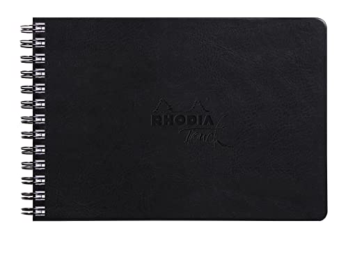 Rhodia 116179C - Rhodia Touch Spiralalbum Mixed Media Book, Doppelspirale, 32 Blatt Paint'ON-Papier extraweiß 250g, A5 Querformat, ideal für Mischtechniken und Kunst, Schwarz, 1 Stück von Rhodia