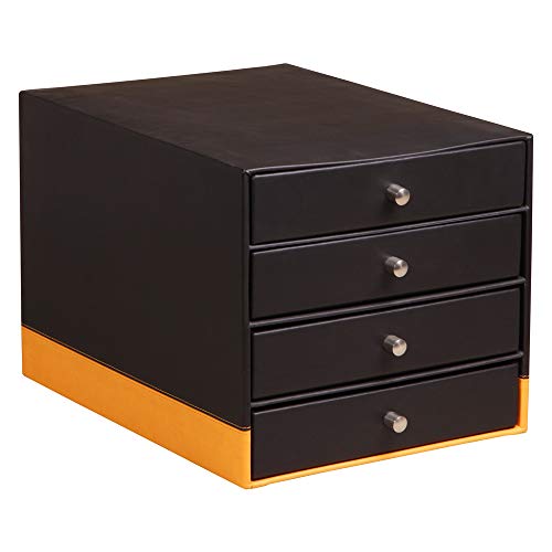 Rhodia 118866C Schubladenbox (mit 4 Schubladen, 24,8 x 32,7 x 22,8 cm, aus italienischem Kunstleder, ideal für Ihre Organisation, elegant und stabil) schwarz von Rhodia