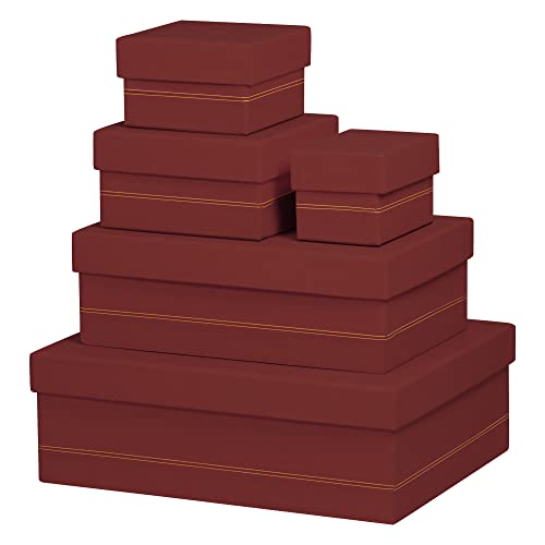 Rhodia 194561C - Set mit 5 Boxen, small, viereckig 16x16 cm, viereckig 20x20 cm, medium und large, elegant aus Kunstleder, ideal für Ihre Organisation, 1 Set, Nacarat Rot von Rhodia