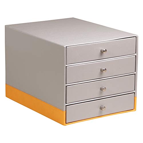 Rhodia 318861C Schubladenbox (mit 4 Schubladen, Griffe aus Metall, Kunstleder, elegant und praktisch, ideal für Ihr Büro oder Ihr zu Hause) 1 Stück, silber von Rhodia