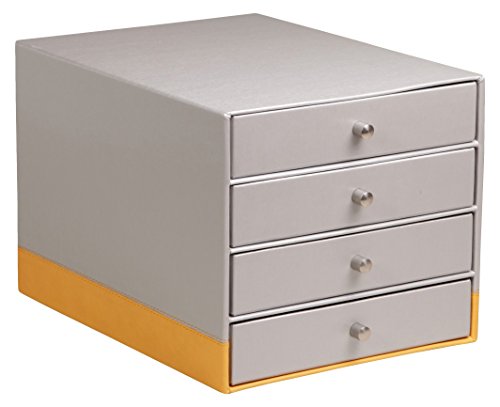 Rhodia 318861C Schubladenbox (mit 4 Schubladen, Griffe aus Metall, Kunstleder, elegant und praktisch, ideal für Ihr Büro oder Ihr zu Hause) 1 Stück, silber von Rhodia