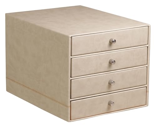 Rhodia 318865C Schubladenbox (mit 4 Schubladen, Griffe aus Metall, Kunstleder, elegant und praktisch, ideal für Ihr Büro oder Ihr zu Hause) 1 Stück, beige von Rhodia