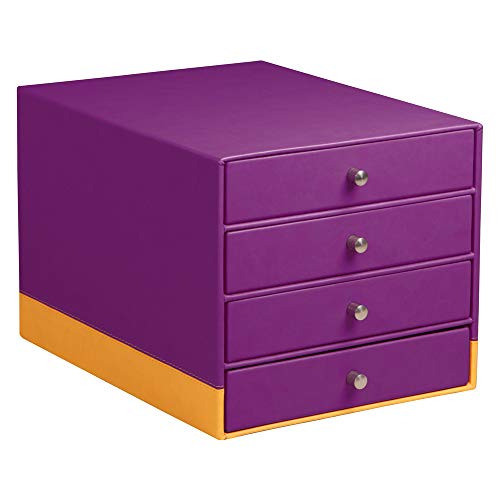 Rhodia 318960C Schubladenbox (mit 4 Schubladen, Griffe aus Metall, Kunstleder, elegant und praktisch, ideal für Ihr Büro oder Ihr zu Hause) 1 Stück, violett von Rhodia