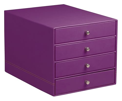 Rhodia 318960C Schubladenbox (mit 4 Schubladen, Griffe aus Metall, Kunstleder, elegant und praktisch, ideal für Ihr Büro oder Ihr zu Hause) 1 Stück, violett von Rhodia