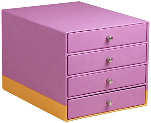 Rhodia 318961C Schubladenbox (mit 4 Schubladen, Griffe aus Metall, Kunstleder, elegant und praktisch, ideal für Ihr Büro oder Ihr zu Hause) 1 Stück, lila von Rhodia