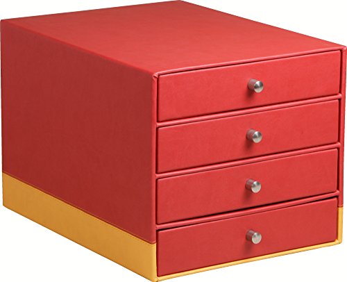 Rhodia 318963C Schubladenbox (mit 4 Schubladen, Griffe aus Metall, Kunstleder, elegant und praktisch, ideal für Ihr Büro oder Ihr zu Hause) 1 Stück, mohnrot von Rhodia