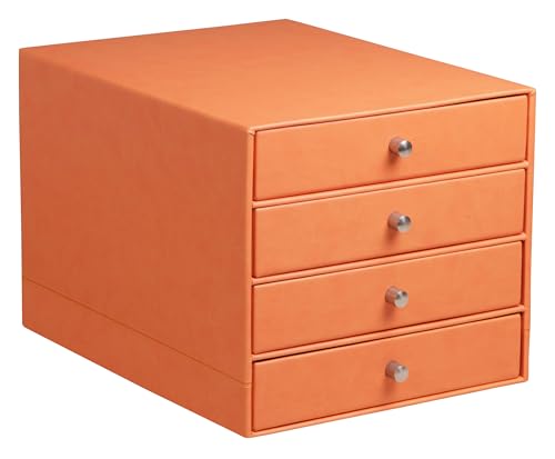 Rhodia 318964C Schubladenbox (mit 4 Schubladen, Griffe aus Metall, Kunstleder, elegant und praktisch, ideal für Ihr Büro oder Ihr zu Hause) 1 Stück, tangerine von Rhodia