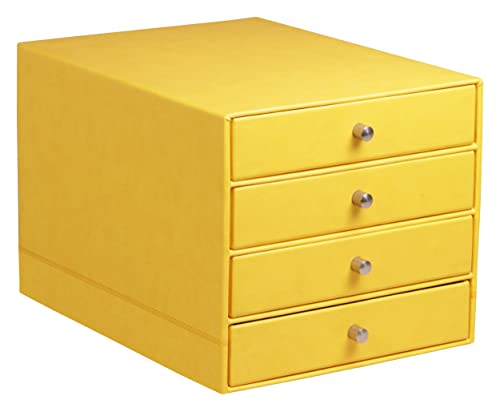 Rhodia 318966C Schubladenbox (mit 4 Schubladen, Griffe aus Metall, Kunstleder, elegant und praktisch, ideal für Ihr Büro oder Ihr zu Hause) 1 Stück, gelb von Rhodia