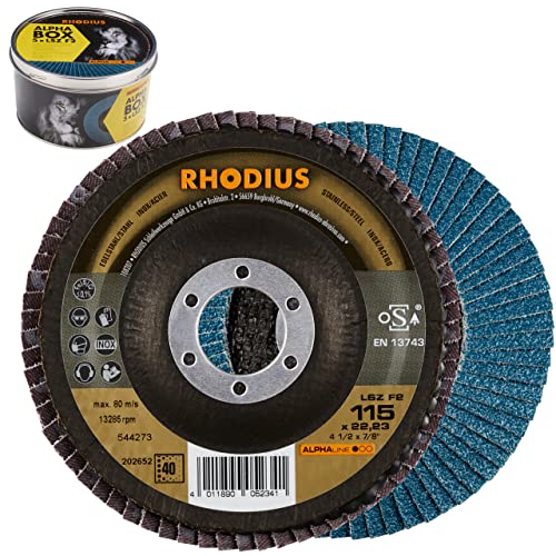 RHODIUS LSZ F2 | 5 Stück Ø 115mm Korn 40 Fächerscheiben | Made in Germany | Metall Schleifscheibe für Winkelschleifer | Lamellenscheibe | Fächerschleifer von Rhodius