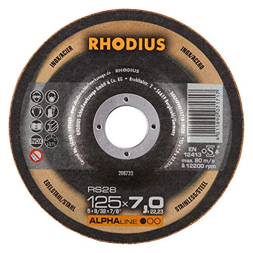 RHODIUS RS28 | 5 Stück Ø 125 x 7,0 mm Schruppscheibe Metall | Made in Germany | für Winkelschleifer, Edelstahl, INOX, Stahl, Eisen, Schleifscheibe von Rhodius