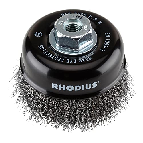 RHODIUS STBW | 1 Stück Ø 100 mm Topfbürste | gewellter Draht | M14 Aufnahme | Drahtbürste Winkelschleifer, Reinigungsbürste, Stahlbürste von Rhodius
