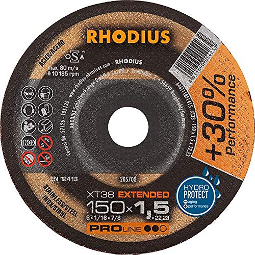 RHODIUS XT38 | 1 Stück Ø 150 mm x 1,5 mm | Trennscheibe Metall | Made in Germany | für Winkelschleifer, INOX, Edelstahl, Stahl von Rhodius