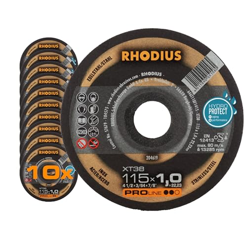 RHODIUS XT38 | 10 Stück Ø 115 mm x 1,0 mm | Trennscheibe Metall | Made in Germany | Dose | für Winkelschleifer, INOX, Edelstahl, Stahl von Rhodius