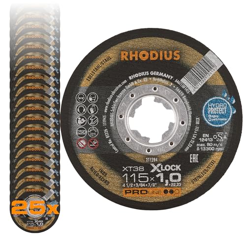 RHODIUS XT38 X-LOCK, Ø 115 x 1,0 mm, 25x extra dünne INOX Trennscheibe Metall, Made in Germany, für Winkelschleifer, Edelstahl, Stahl von Rhodius