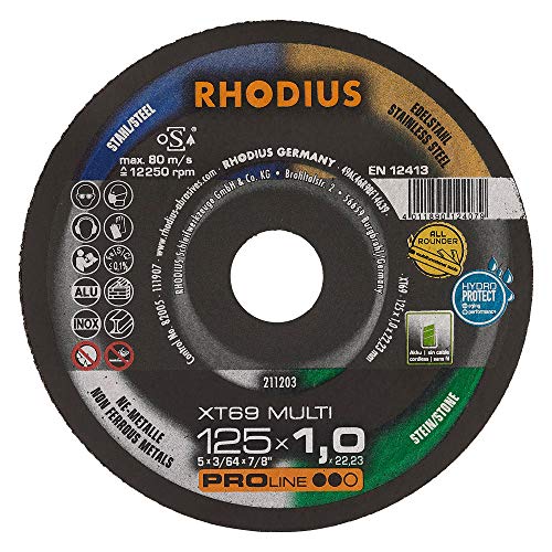 RHODIUS XT69 Ø 125 x 1 mm, 1 Stück Universal Trennscheiben, Made in Germany, für Winkelschleifer, Metall, Alu, Stein, Kunststoff, Holz von Rhodius