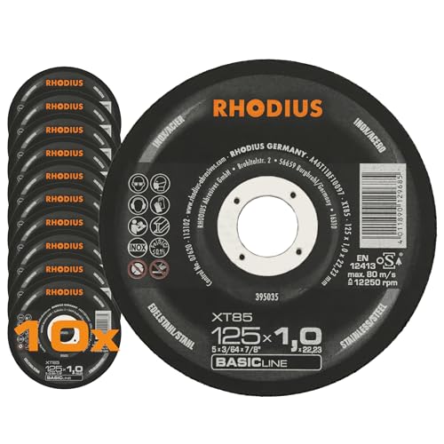 RHODIUS XT85 | 10 St. Trennscheiben 125 Metall 1 mm | für Winkelschleifer, extra dünn | für Edelstahl, INOX, Stahl, Hartmetall von Rhodius