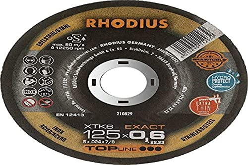 RHODIUS XTK6, 10 Stück Ø 125 x 0,6 mm, Dünnste Metall Trennscheibe der Welt, Made in Germany, für Winkelschleifer, INOX, Stahl, Hartmetall von Rhodius