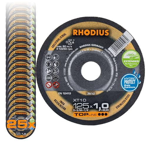 RHODIUS extra dünne INOX Trennscheiben Metall XT10 EXTENDED Made in Germany Ø 125 mm für Winkelschleifer Metalltrennscheibe 25 Stück von Rhodius