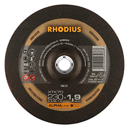 RHODIUS XTK70 | 25 Stück Ø 230 mm x 1,9 mm | Trennscheibe Metall | Extra dünn | für Winkelschleifer, Edelstahl, INOX, Stahl, Eisen, Hartmetall von Rhodius