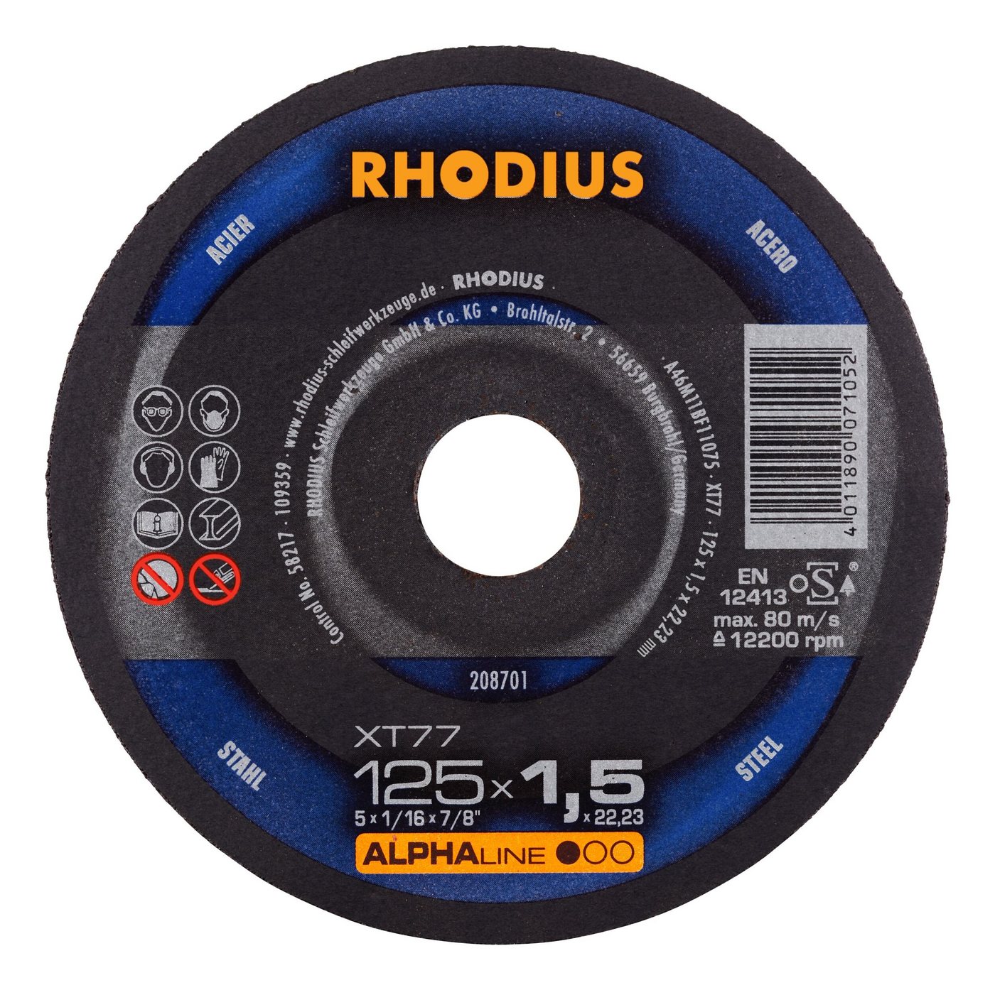 Rhodius Trennscheibe ALPHAline XTS, Ø 125 mm, ALPHAline XT77 Extradünne - 125 x 1,5 x 22,23 mm von Rhodius