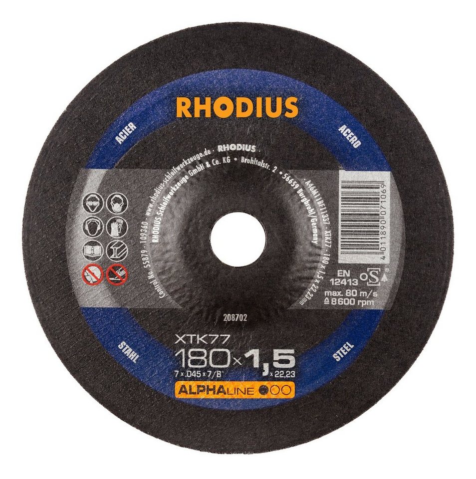 Rhodius Trennscheibe ALPHAline XTS, Ø 180 mm, ALPHAline XTK77 Extradünne - 180 x 1,5 x 22,23 mm von Rhodius