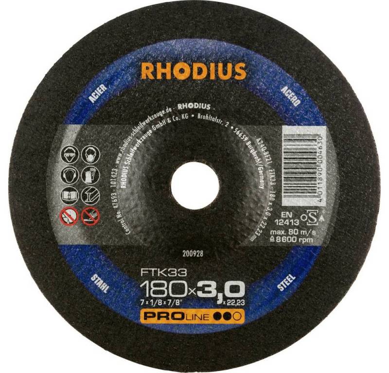 Rhodius Trennscheibe FTK33, Freihandtrennscheibe 180 x 3.0 x 22.23 mm von Rhodius