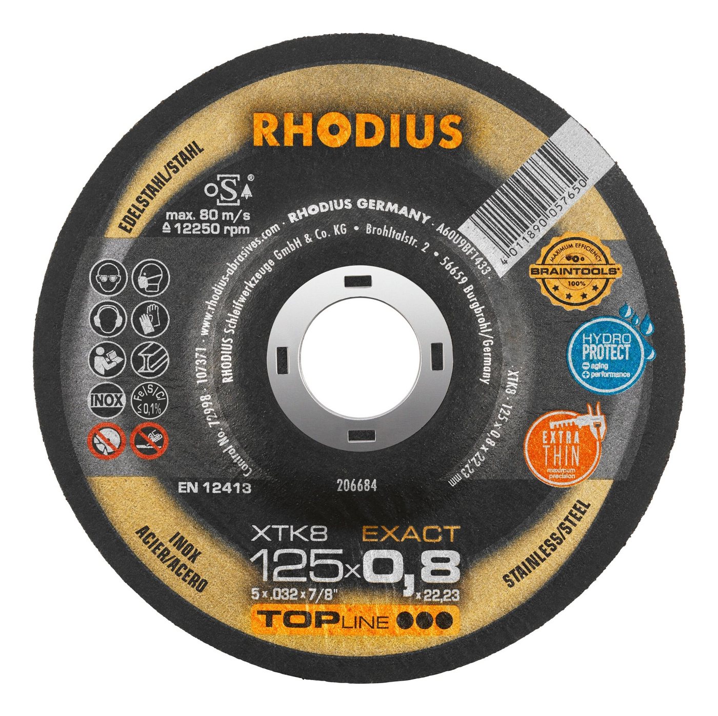 Rhodius Trennscheibe TOPline XTS, Ø 125 mm, TOPline XTK8 EXACT Extradünne - 125 x 0,8 x 22,23 mm von Rhodius