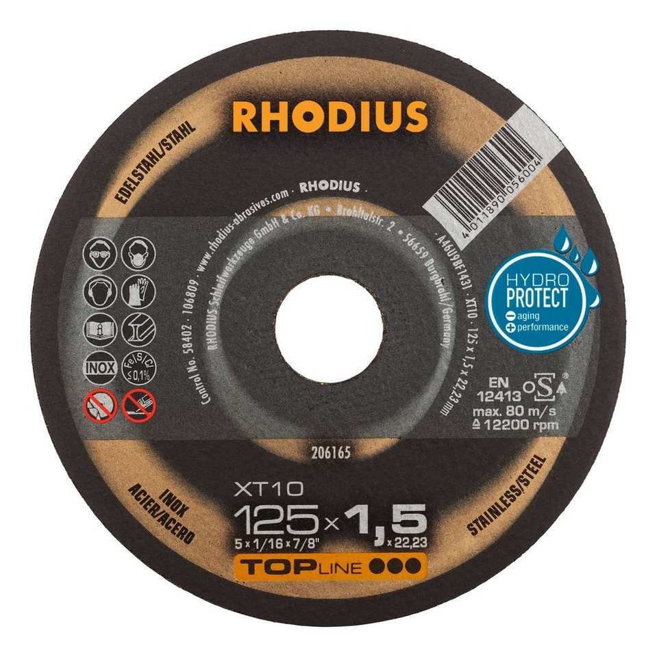Rhodius Trennscheibe TOPline XTS, Ø 125 mm, TOPline XT10 Extradünne - 125 x 1,5 x 22,23 mm von Rhodius