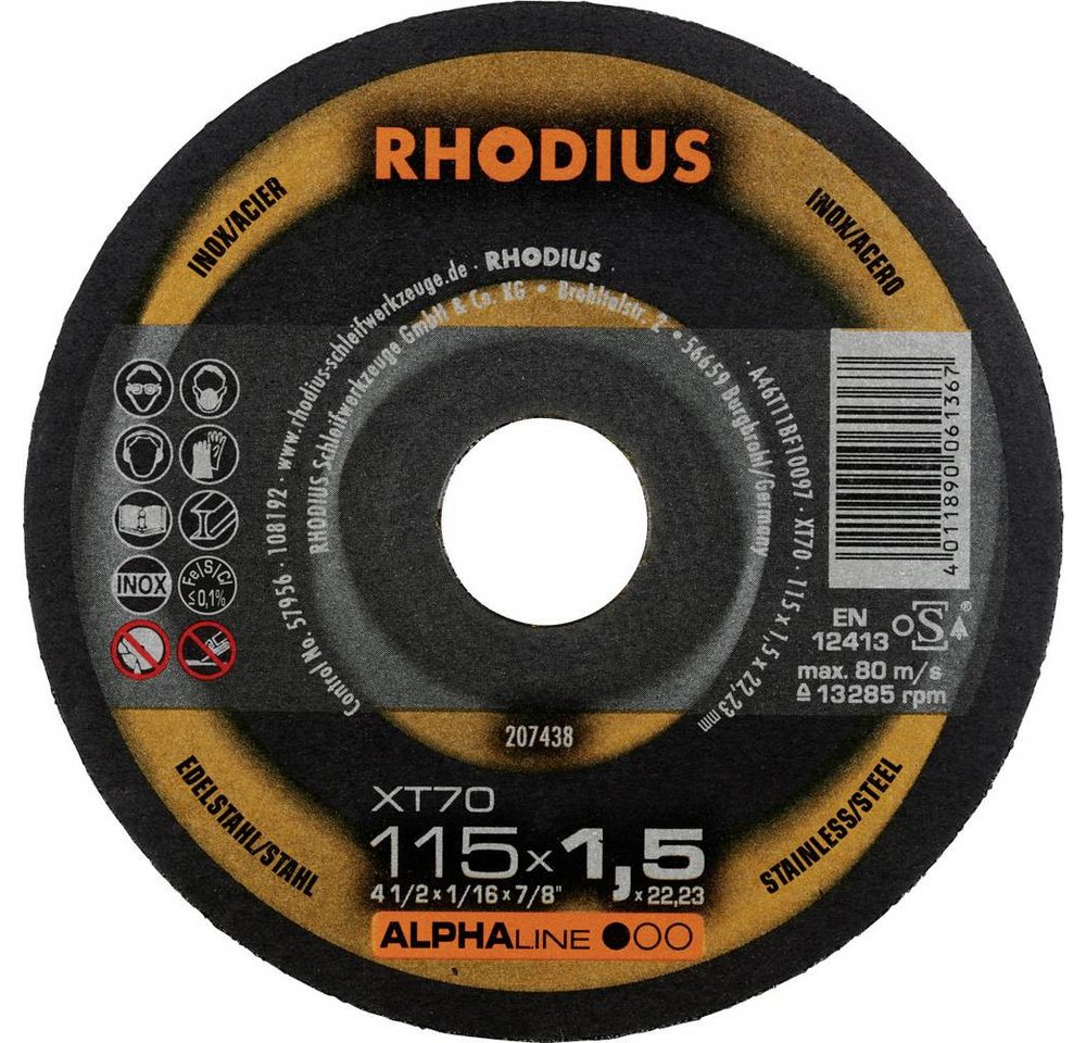 Rhodius Trennscheibe XT70, Extradünne Trennscheibe 115 x 1.5 x 22.23 mm, Form 41 207438 von Rhodius