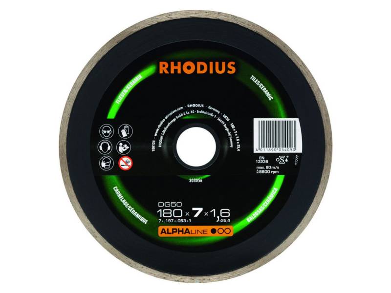 Rhodius Diamanttrennscheibe Rhodius Diamanttrennscheibe DG50 Fliesen Ø 180 mm von Rhodius