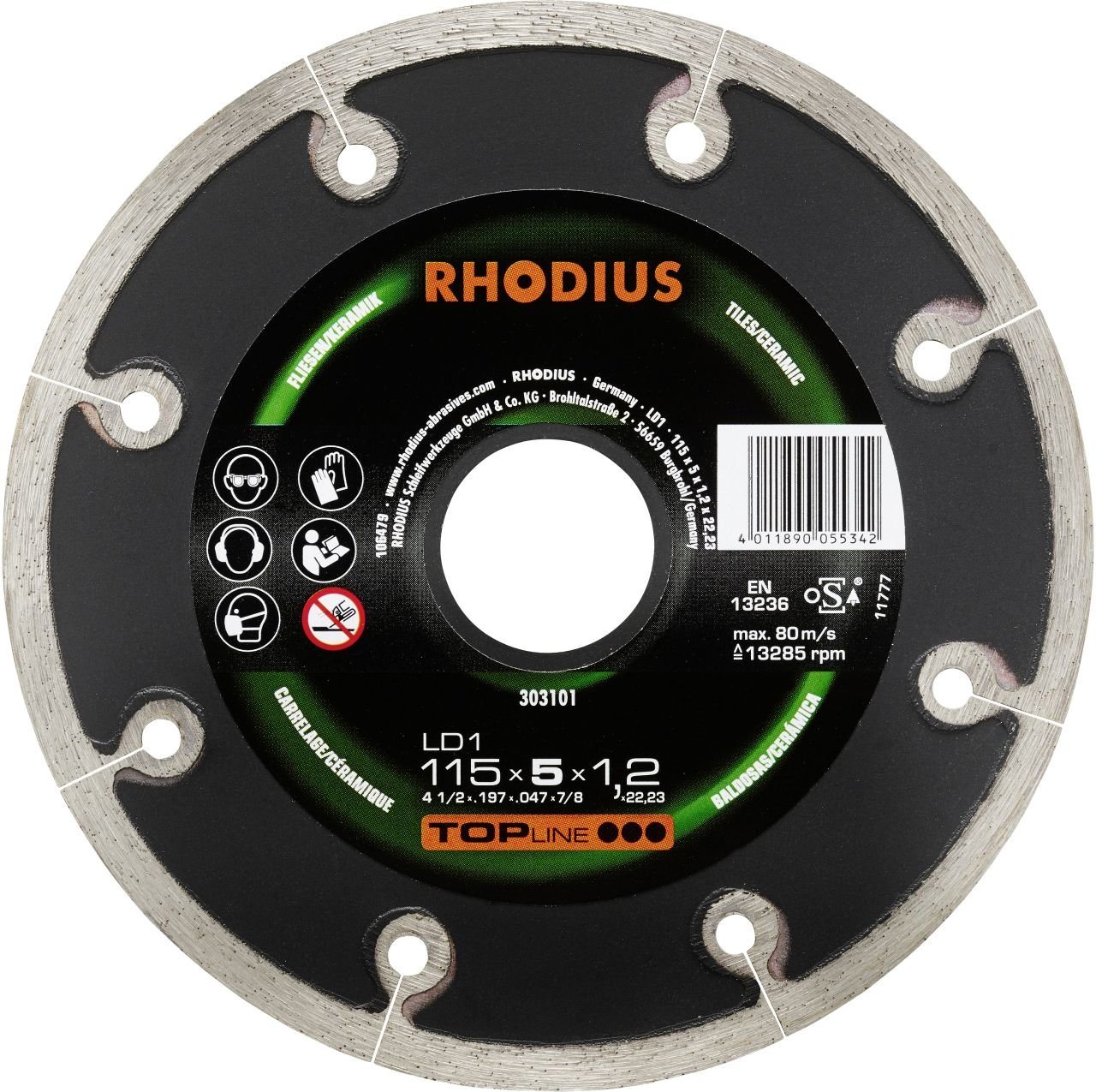 Rhodius Winkelschleifer Rhodius Diamanttrennscheibe LD1 Fliesen Ø 115 mm von Rhodius