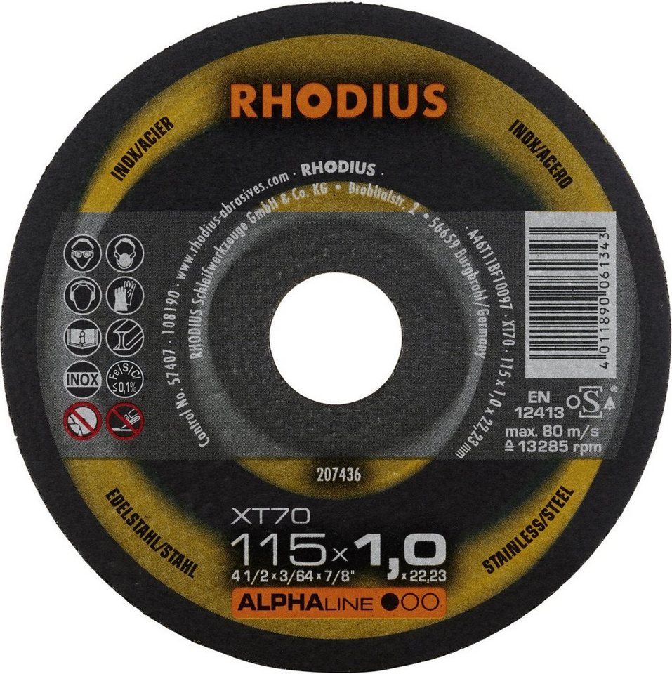 Rhodius Winkelschleifer Rhodius Trennscheibe extradünn XT70 Ø 115 mm von Rhodius