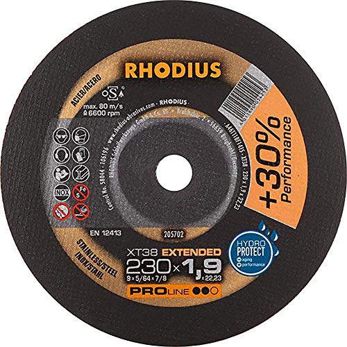 RHODIUS XT38 | 1 Stück Ø 230 mm x 1,9 mm | Trennscheibe Metall | Made in Germany | für Winkelschleifer, INOX, Edelstahl, Stahl von Rhodius