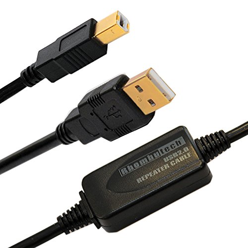 Rhombutech® 10m USB2.0 Anschlusskabel, aktiv mit Signalverstärker, Druckerkabel, A/B USB 2.0 Stecker A auf Stecker B für Brother, HP, Canon, Lexmark, Epson, Dell usw. Vergoldete Kontakte von Rhombutech