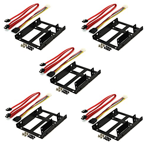 Rhombutech® Set 5X Einbaurahmen für 2X 2,5 Zoll HDD/SSD auf 3,5 Zoll - Metall - sehr stabil - optimiert für SSD - Halterung Schienen inkl. Befestigungsschrauben (Set 5X SSD DUAL Einbaurahmen II) von Rhombutech