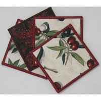 Oliven Untersetzer | 4Er Set - Bordeauxfarbene Borte von RhondaMadeIt