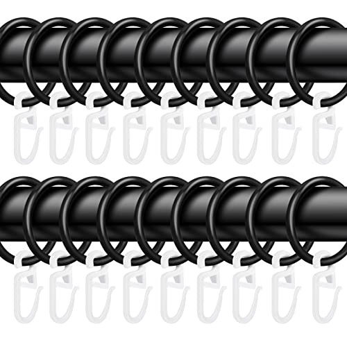 50 Stücke Metall Vorhänge Vorhangringe Vorhang Hängend Ringe und 50 Stücke Kunststoff Gardinenhaken,für Fenstervorhang Bettvorhang Duschvorhang - 30 mm Innendurchmesser (Schwarz) von Rhsemi