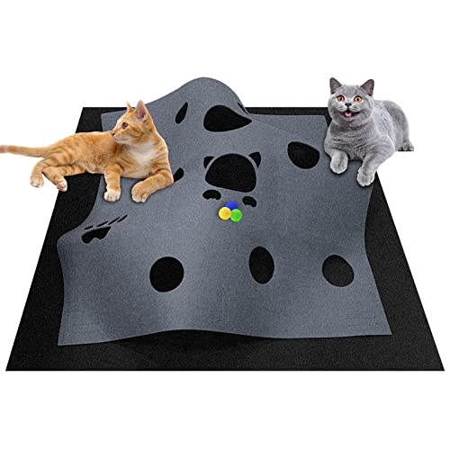 Katzenspielzeug und Kratzmatte,Katzen Filztunnel,Spieltunnel & Liegematte für schlafplatz,für intelligentes Spielen mit Deiner Großkatze und Kätzchen von Rhsemi