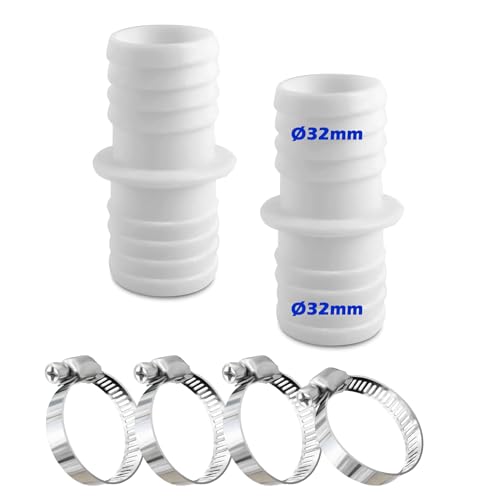 Schlauchverbinder 32mm Set mit 4 Stück Edelstahl Schlauchschellen, Weiß Poolschlauch Adapter-Schlauchadapter-Doppelschlauchtülle(2pcs) von Rhsemi