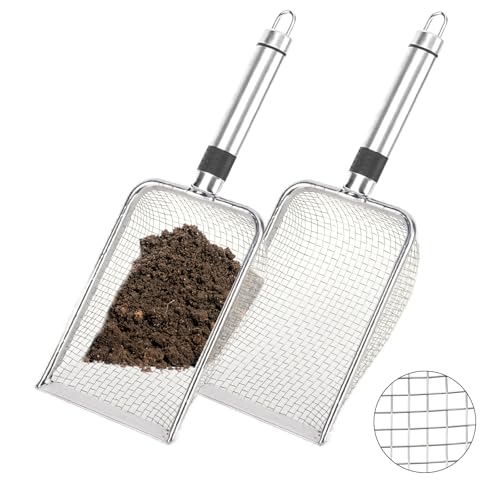 Rhyhome 2 Stück Gartensieb aus Edelstahl Erdsieb mit Griff Kompostsieb für Gartenarbeit Sand Saatgut(3.8mm Masche) von Rhyhome