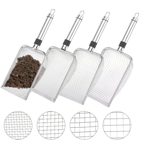Rhyhome 4 Stück Gartensieb aus Edelstahl Erdsieb mit Griff Kompostsieb für Gartenarbeit Sand Saatgut(2/2.8/3.8/5mm Masche) von Rhyhome