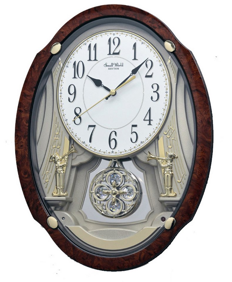 Rhythm Pendelwanduhr MAGIC MOTION CLOCK Rhythm 7427-20 (Stündlich wechselende 24 Melodien + 6 Weihnachtslieder) von Rhythm