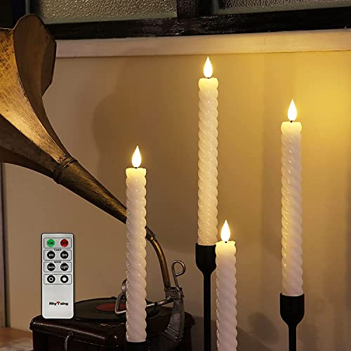 Rhytsing 4 flammenlose LED Weiß Spiralkerzen gedrehten Tafelkerzen mit Timer Funktion, Höhe je 25cm, Leuchterkerzen mit warmweißes Licht, Fernbedienung und Batterien enthalten von Rhytsing