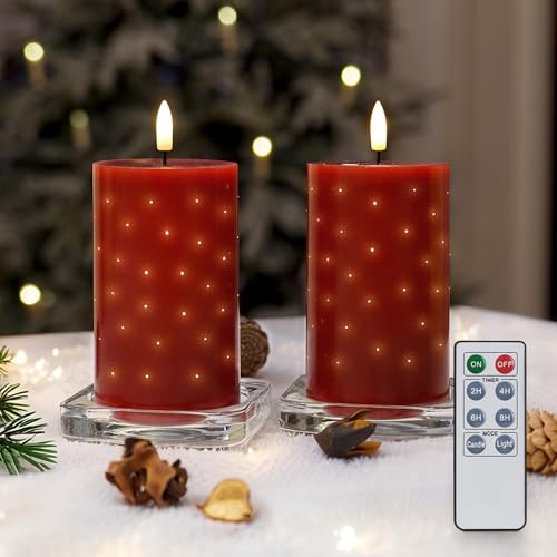 Rhytsing 2er Rot LED-Wachskerzen mit funkelnden Glasfaserlichtern, flammenlose dekorative Kerzen für Weihnachten und Advent, H 12,5 cm, Batterien und Fernbedienung inklusive Rhytsing 2er Rot LED-Wachskerzen mit funkelnden Glasfaserlichtern, flammenlose dekorative Kerzen für Weihnachten und Advent, H 12,5 cm, Batterien und Fernbedienung inklusive von Rhytsing